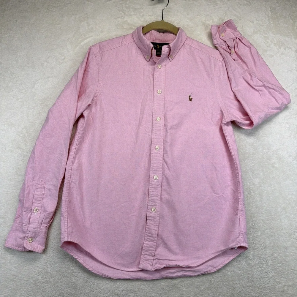 Ralph Lauren Boys Oxford Shirt Pink Long Sleeve Button Down Large 14-16